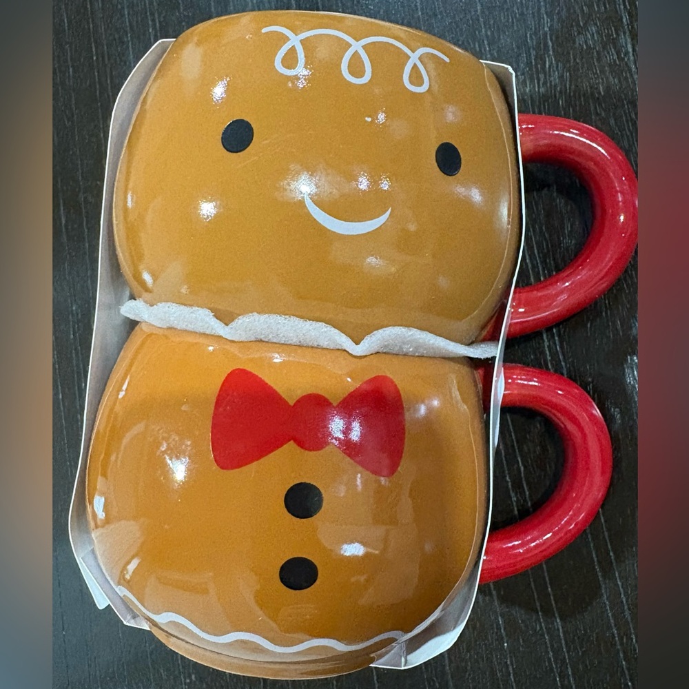 Gingerbread Man Stackable Mugs with Red Handles